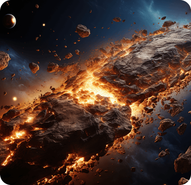 Two animated children in orange space suits floating in space