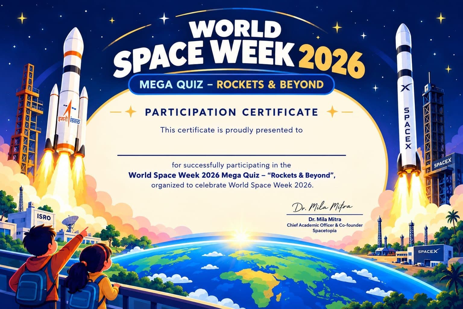 Sample Certificate of Participation for World Space Week 2026